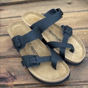 Project cloud, leather Black Strappy Sandals nwt